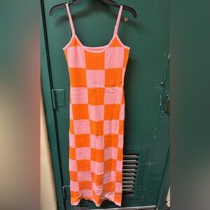 Pink & Orange squares print knit maxi dress Size L